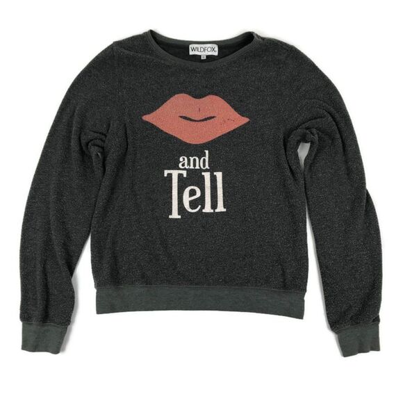 Wildfox Kiss And Tell Pullover Sweatshirt Women's Small Gray Crew Neck Relaxed - Picture 1 of 8